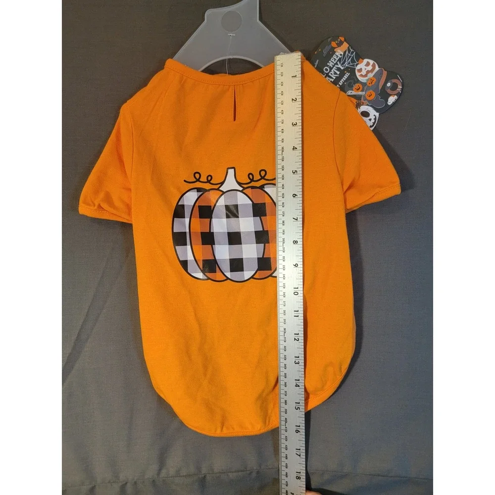 Howl-O-Ween Party Pet Shirt Medium Orange NWT Buffalo Plaid Pumpkin Halloween